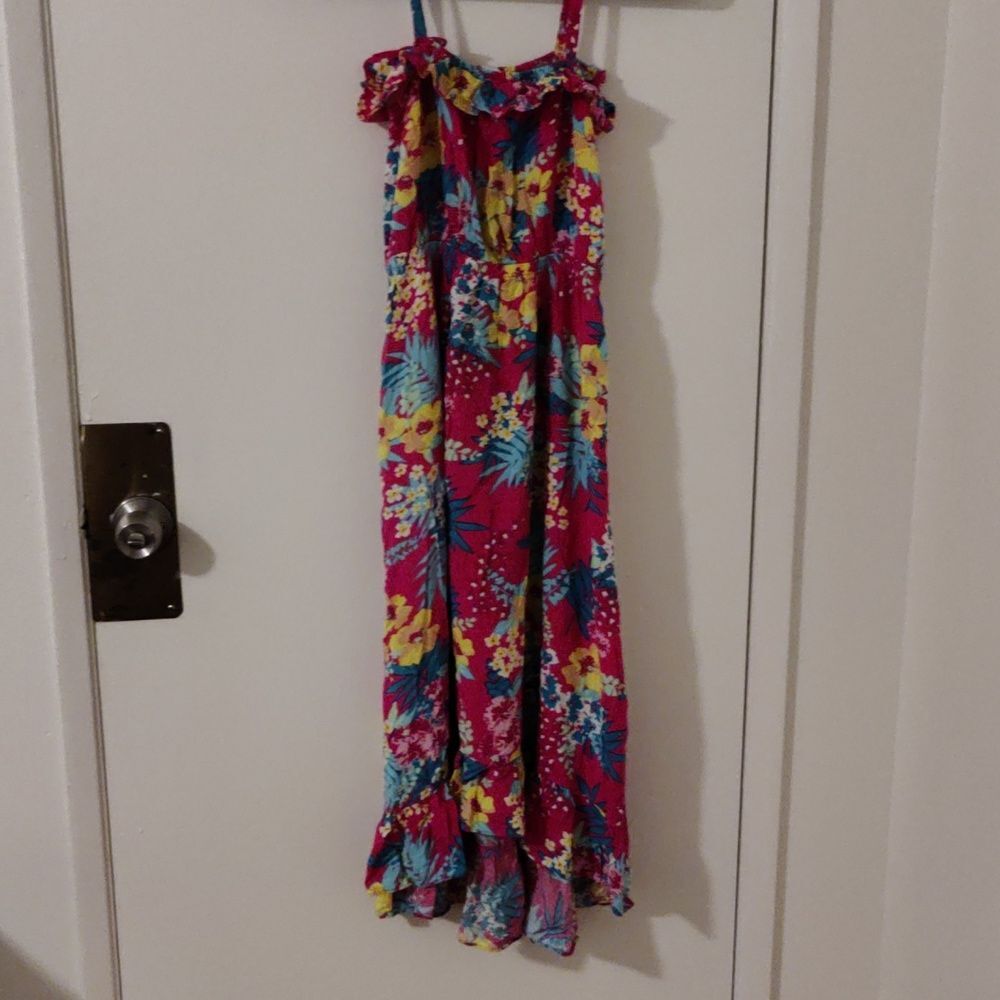 Cherokee girls Kid Floral Summer Pink Dress Ruffle Hem Size XL 14/16